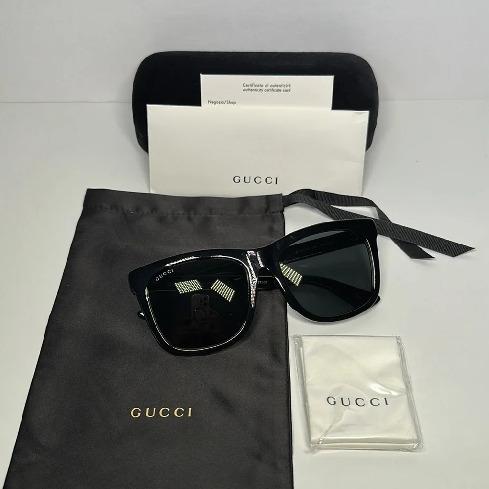 NWT Authentic Gucci Full Rim Rectangle Sunglasses- Black/Smoke - Picture 7 of 8